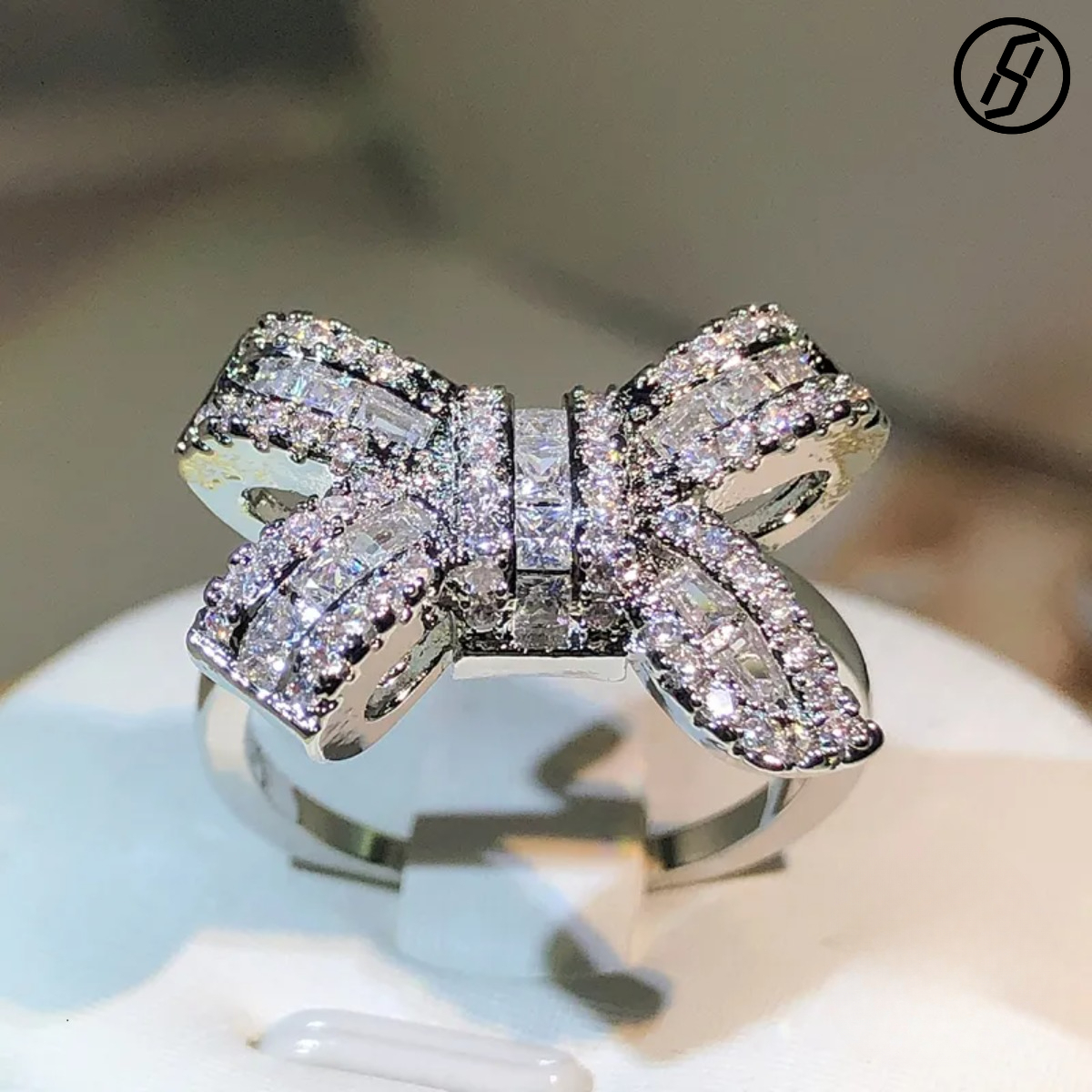 Wedding Rings 925 Silver Color Bowknot Bow Knot Bling Zircon Stone Rings for Women Fashion Wedding Engagement Jewelry