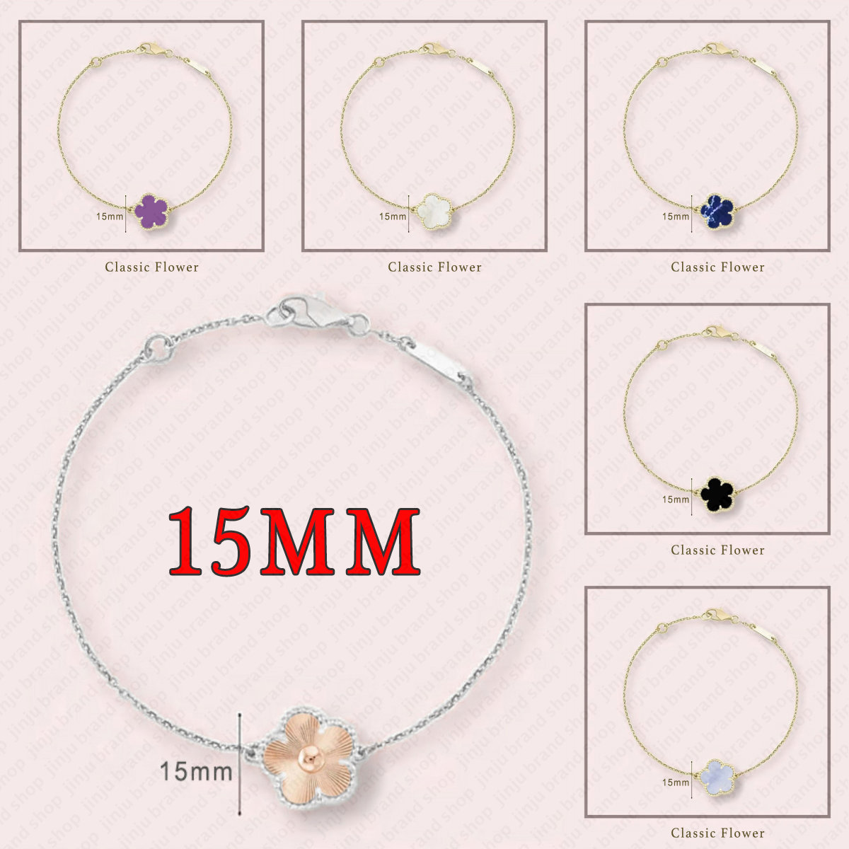 designer bracelet luxury jewelry women 15mm clover bracelets Bohemian Gold Plated one motif flower lucky charm bracelet four leaf clover bracelet st