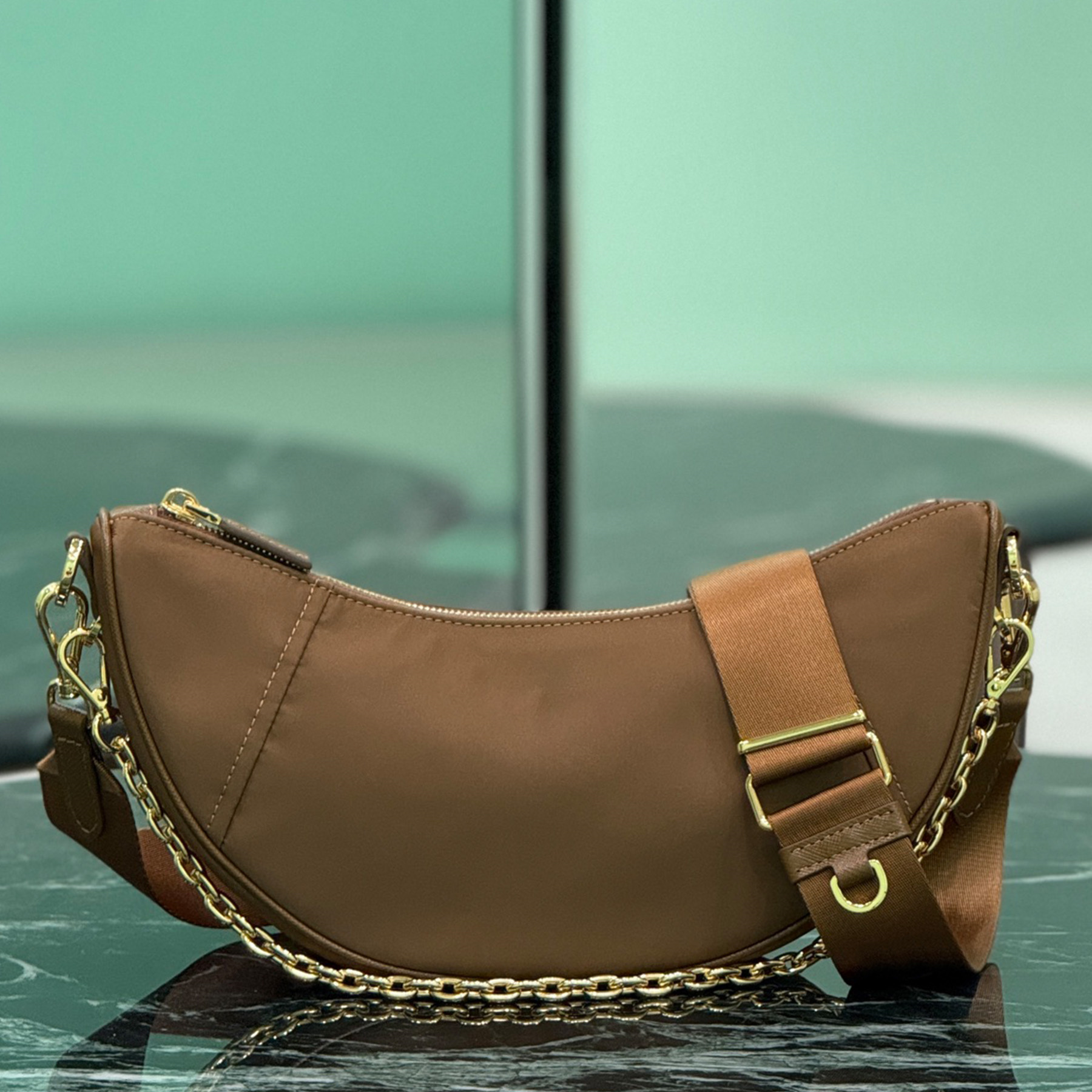 New 10A Demi Lune Nylon Shoulder Bag Luxury Designer Golden Hardware Zipper Closure Crossbody Bag Detachable Strap Handbag Women Casual Shopping Pur