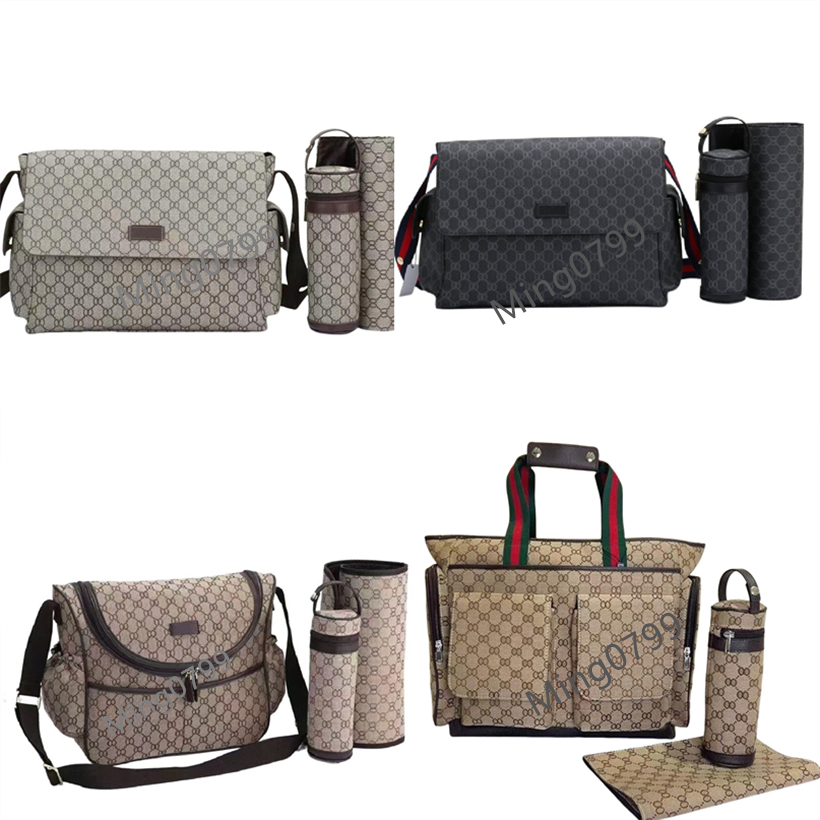 Sac à langer de haute qualité étanche Designer sac maman 3 pièces bébé fermeture éclair motif à carreaux marron C035