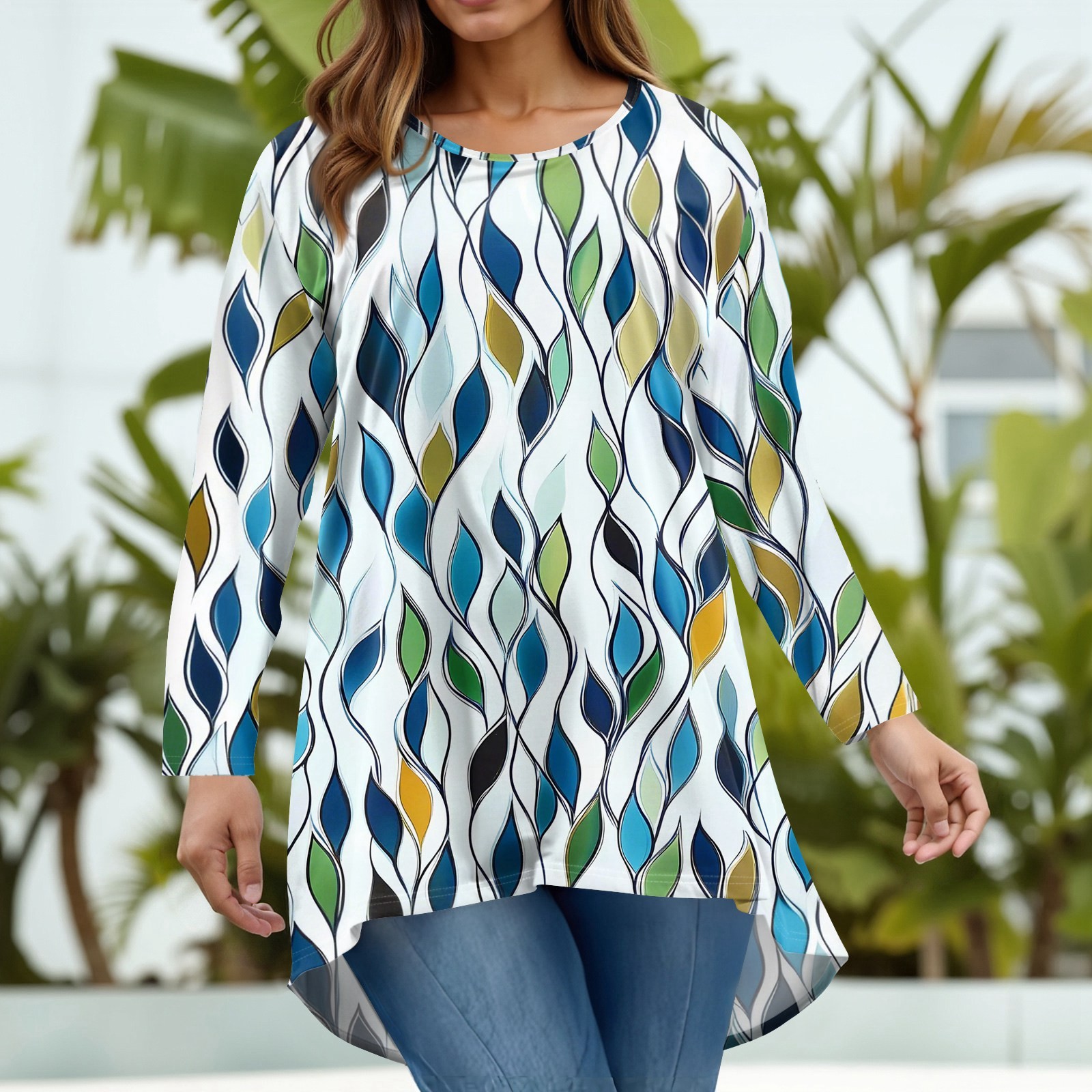 Plus size spring autumn sweatshirt women's fashion casual round neck long sleeve loose T-shirt retro floral print pullover top