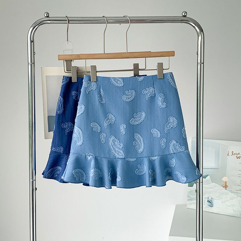 2025 Summer New A-line Skirt Female Korean Jacquard High Waist Pleated Skirt Women Clothes Slim Printing Ruffles Sexy Skirts
