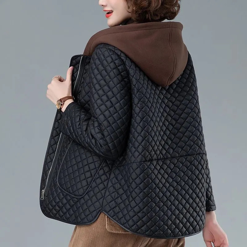 2025 New Autumn Winter Jacket Female Short Hooded Quilted Cotton Coat Tops Loose Thickened Light Cotton-Padded Clothes Outerwear