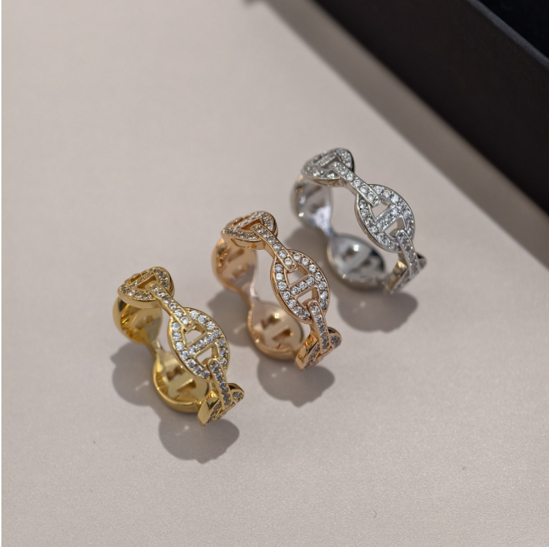 Pig nose full diamond ring, rose gold plated couple rings for men and women, high-end and simple ring style
