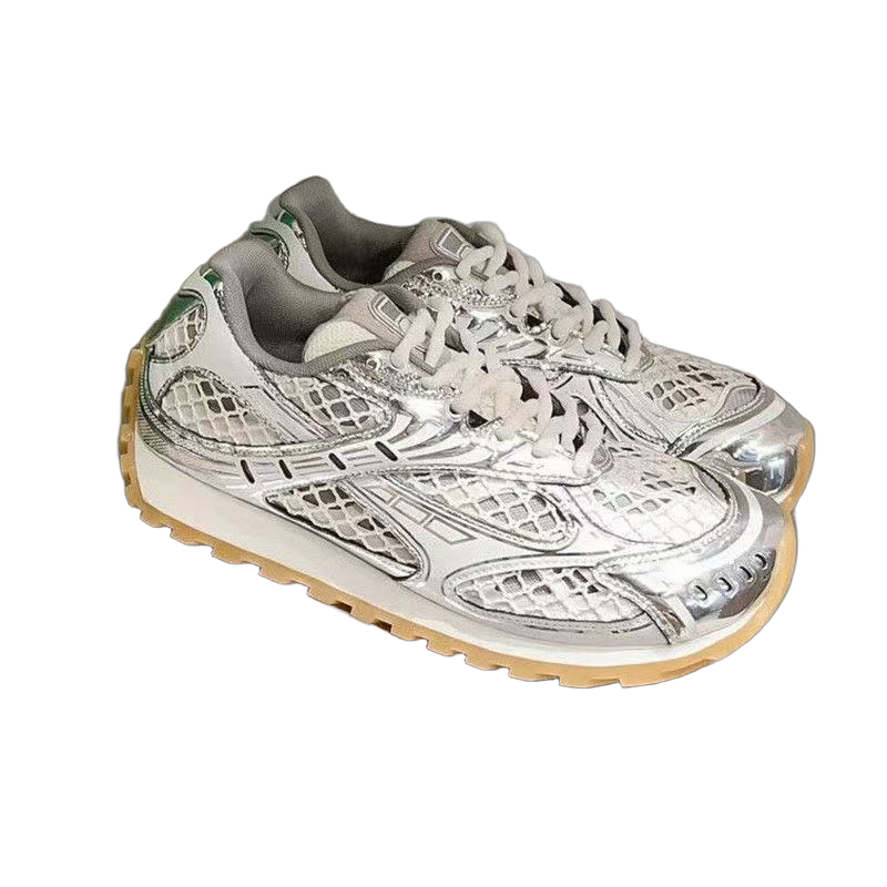 Casual shoes sliver sneakers mens womens trainers leather mesh trainers Grey green black red-image-944880361