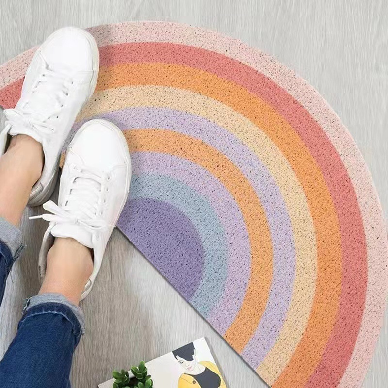 Semi-circular Rainbow Floor Mat Washable Entrance Door Porch Rainbow Stripes Scrape Dirt Semi-circular Silk Circle Floor Mat-image-1111648362