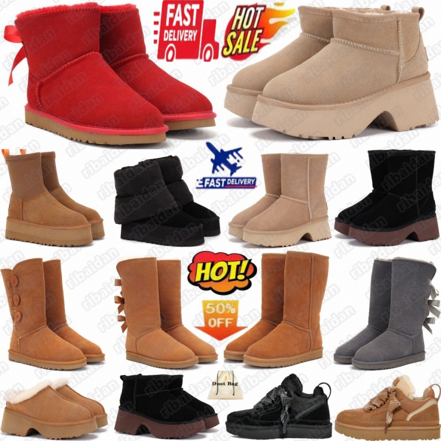 Bottes de neige design Australian Classic Mini New Heights Boot Bailey Bow II Twin Seam Lowmel Dipper Neumel Weather Chestnut Seed Black zrO1 #
