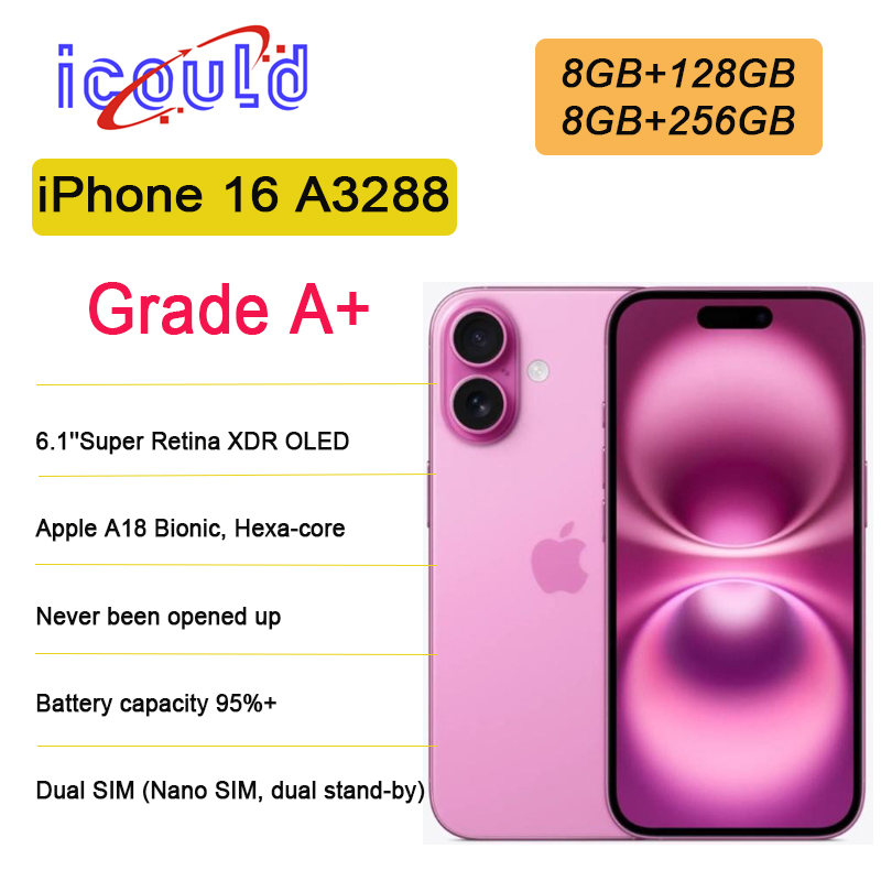 Used Grade A+ Original Apple iPhone 16 A3288 CH Version Dual Physical SIM iOS 18 Apple A18 Super Retina XDR OLED Display Battery Capacity 95%+ non s