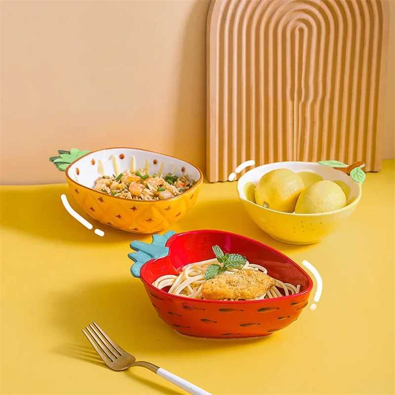 Fruit Shape Handpainted Ceramic tableware Pineapple Strawberry Lemon Shape R Bowl Fruit Salad Plate Dessert Cake Dish Y251101-image-1082680385