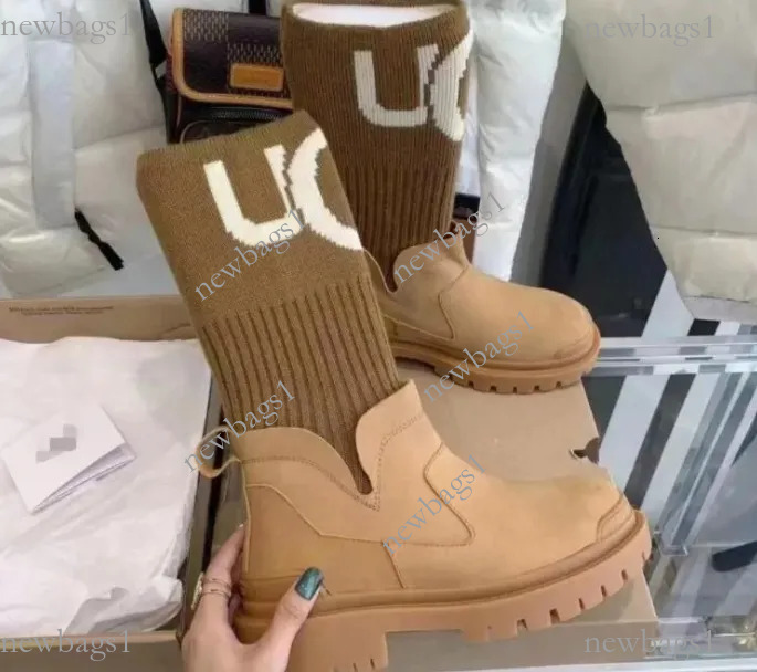 Designer Women S Fashion Snow Boots Thick Sole Elastic Knit Panel Waterproof Warm Socks Martin Mid Platform Boots
