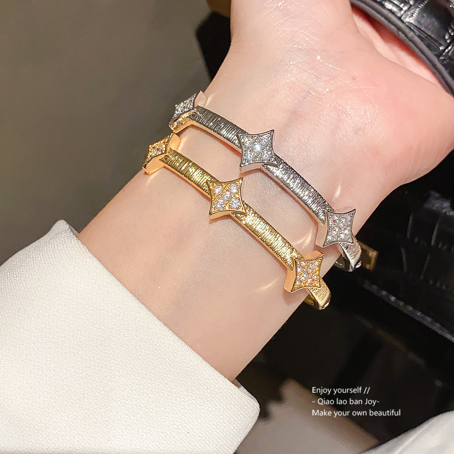 Silver Toned Star Rhinestone Bangle Delicate Daily And Elegant Jewelry Gift For Her High Quality And Stylish Accessory Boutique Gift fashion jewelry