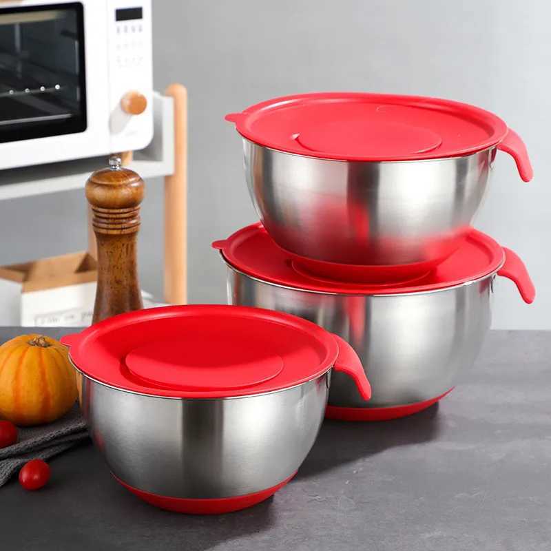 Thicked Stainless Steel Mixing Bowl with Lid NonSlip Bott Salad Egg Beater Bowls Food Container Basin Kitchen Tools Y251101-image-1082680099
