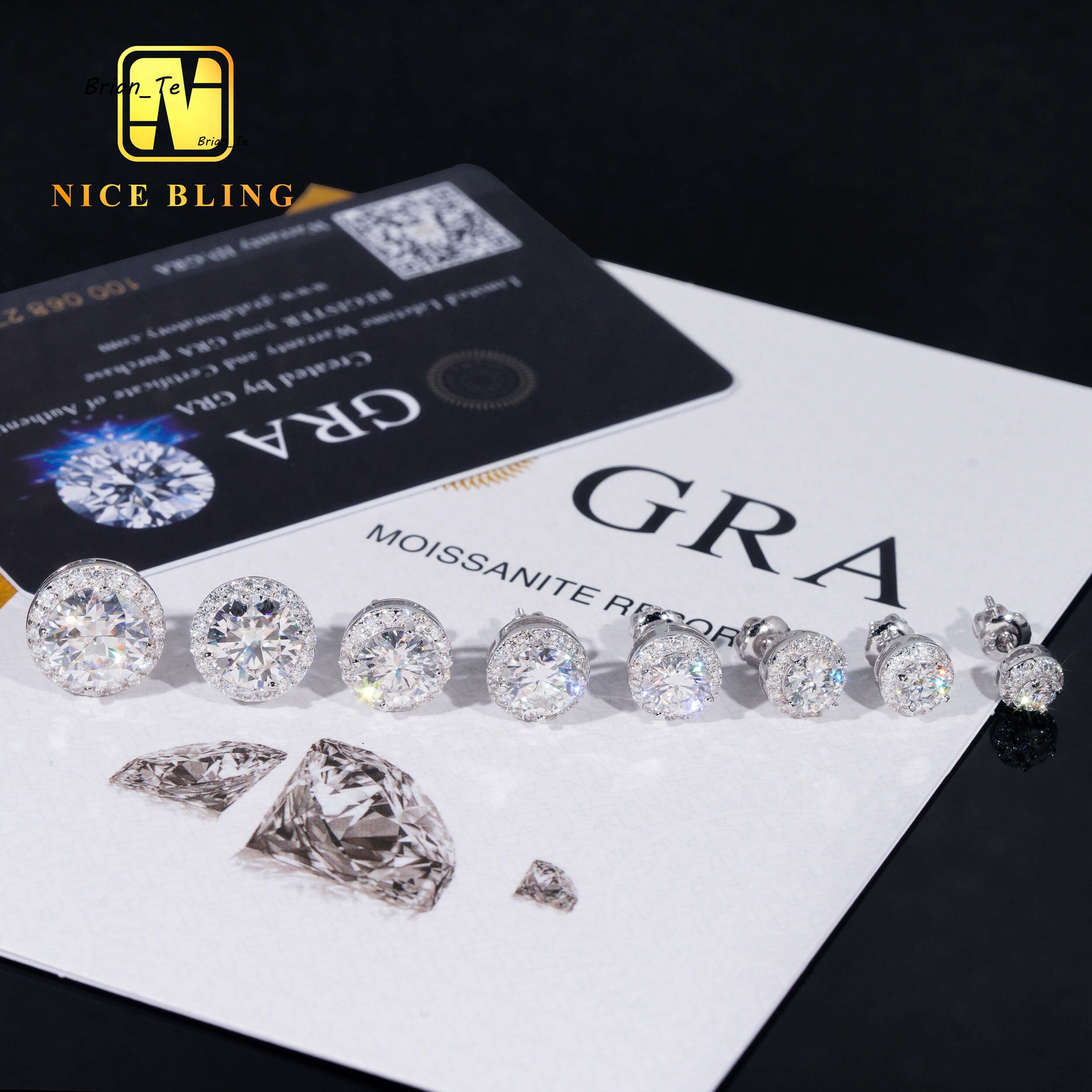 Bezel Setting Ear Studs 10mm Classical Hip Hop Jewelry 925 Sterling Silver VVS Moissanite Stud Earrings for Women