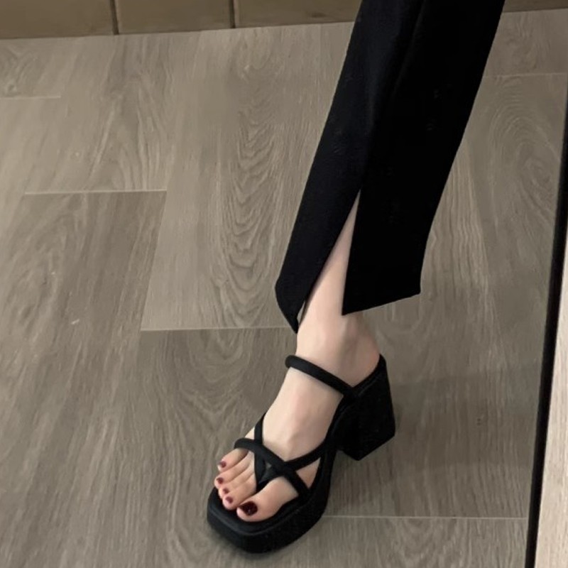 Women's new summer fashion wear thick and delicate height-soled French high-heeled slippers