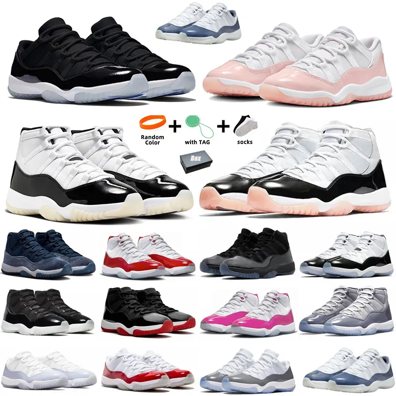 Top Qualitys 11s with Box Basketball Shoes 11 Men Women Traine Size 13 Cherry White Red Cool Grey Navy Space Jam Low Diffused Blue Trainers Sport