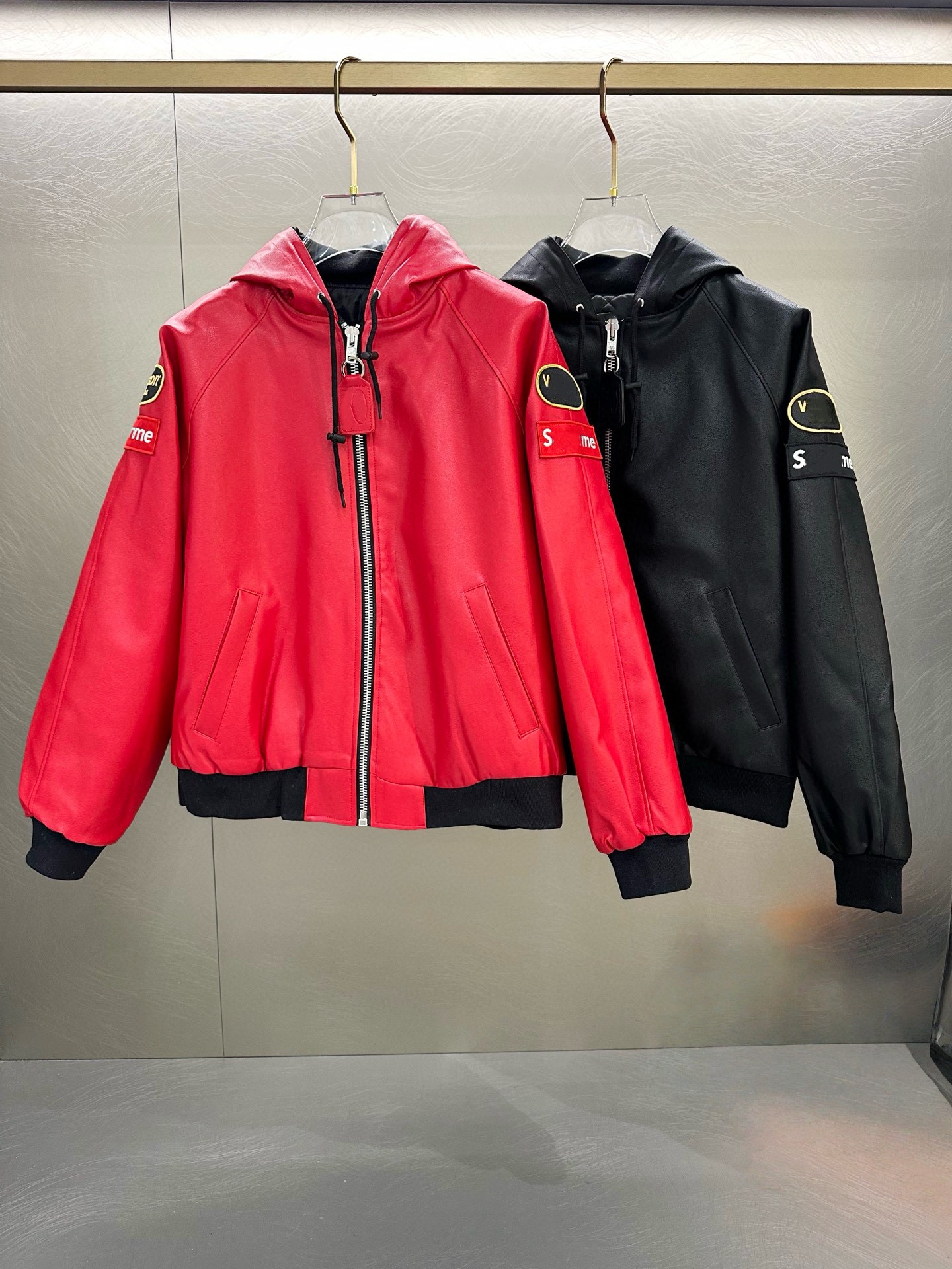 Mens Hooded Varsity Jackets designer Leather coat Baseball Bomber Women Hip Hop Harajuku Letter embroidery Leather Streetwear Men Unisex Hooded L-image-817688652