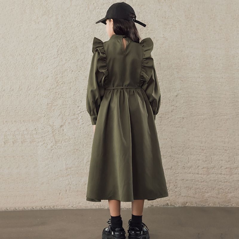 D595 New autumn/winter style dress for girls, featuring a Mori style, matching family outfits, and ruffled trim. Mid-length princess dress.-image-1082826443