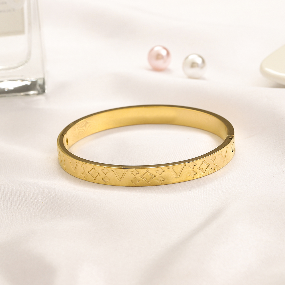 New Style Bracelets Women Bangle Luxury Jewelry 18K Gold Plated Stainless steel Wedding Lovers Gift Bangles Wholesale-image-776238626