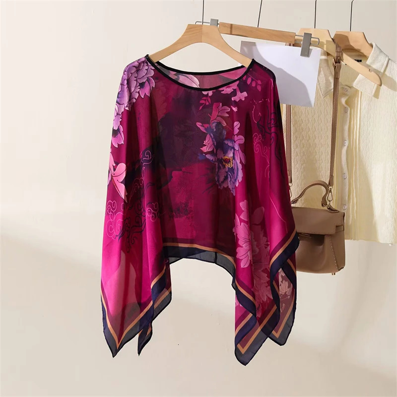 Châles Summer Beach Sexy Femmes Mode Imprimer Mousseline de soie Smock Bikini Cover Up Blouse Lâche Crème Solaire Confortable Poncho 251030