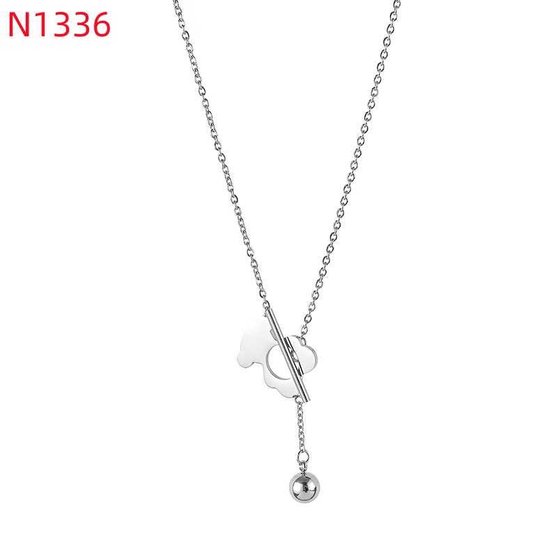 New Fashion Women Silver Gold Stainless Steel Simple Bear Hollow Letter White Zircon Animal Pendant Necklace Jewelry-image-1051747919