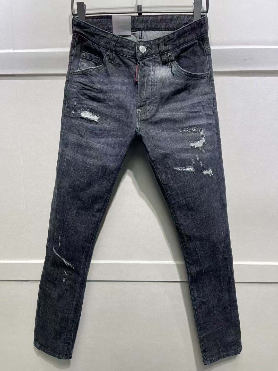 women black stacked pants men skinny designer jeans vintage wash solid blue straight fit long casual denim trousers spring summer streetwear-image-901644260