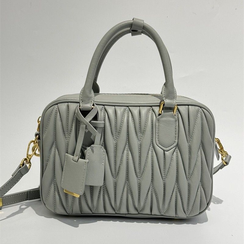 2026 Trend New Wrinkled Sheepskin Small Square design Bag Designer trend Single Shoulder Slant Body Boston Bowling Women s Fashion Handbag
