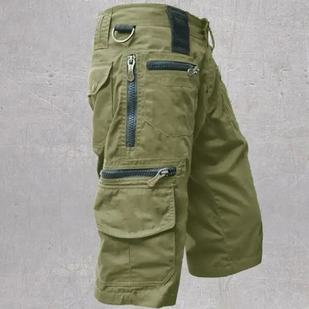 Mens military uniform shorts tactical solid color multi pocket summer casual straight mens 250322Z