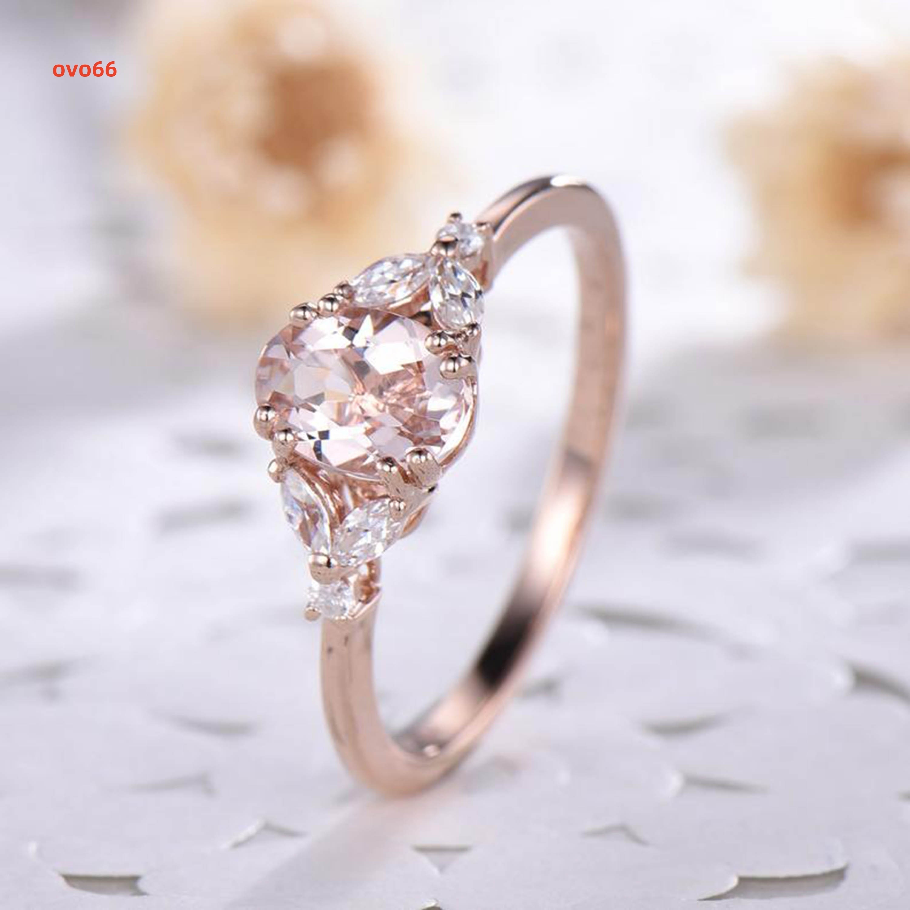 Bague de fiançailles en argent sterling 14 carats et or rose avec diamant CZ marquise et morganite rose
