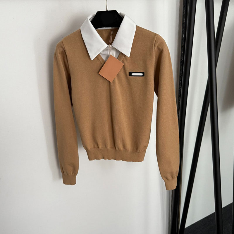 Luxury Fake Two Piece Knits Brand Women Jumpers Sweater Designer Long Sleeve Preppy Style Knitted Tops-image-799801620