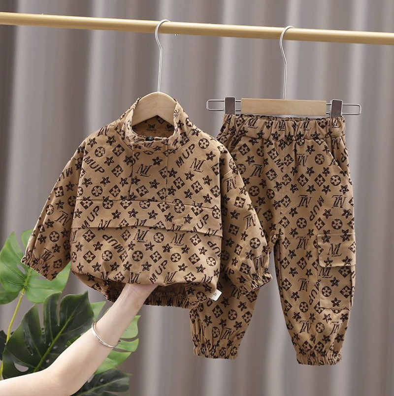 Designer Mode Enfants Vêtements Ensemble Enfants Tout-petits Tenues Vêtements De Plein Air Pleine Impression Épissage Manteaux Pantalon Bébé Garç
