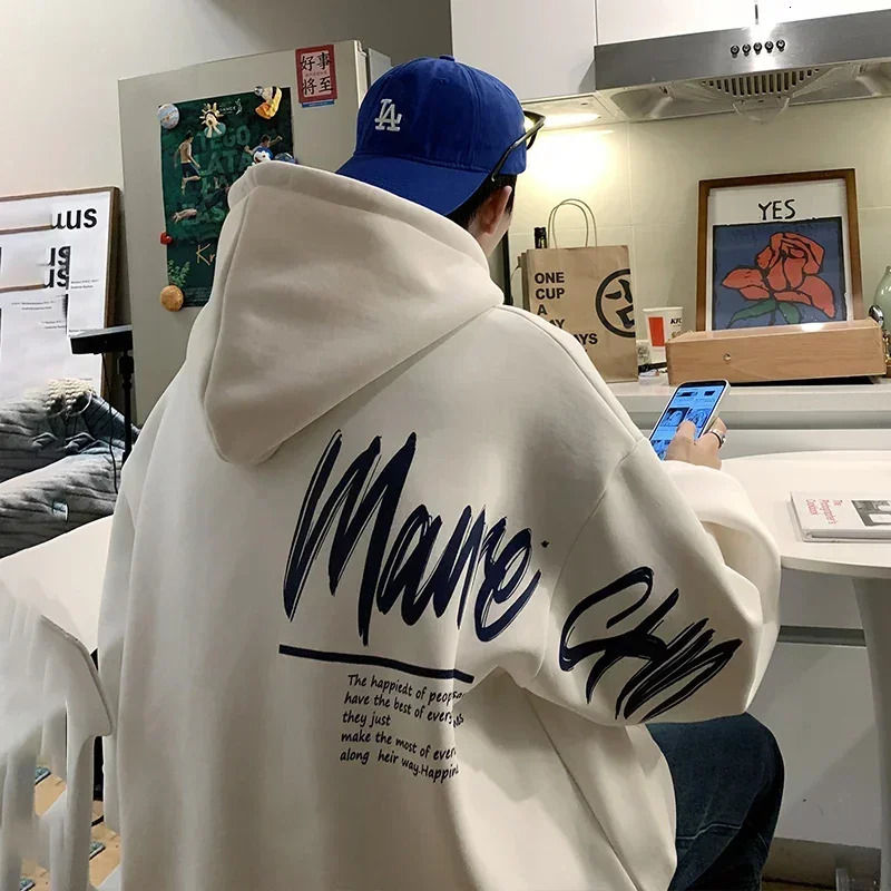 Mens oversized white hooded sweatshirt with hat 5XL mens funny letter printing casual clothing sportswear 250322Z