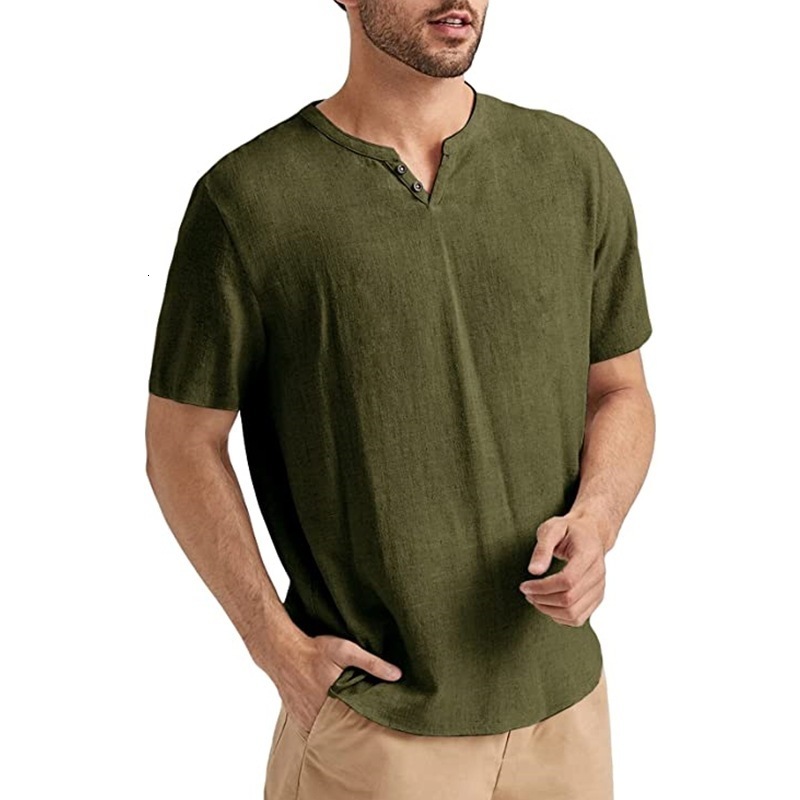 2023 Mens T-shirt Summer Beach Short Sleeve Casual Solid Color Regular Edition Cotton and Hemp T-shirt Top 230627