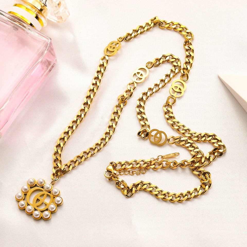Fashion Pearl Pendant Necklaces Thick Link Chain Luxury Brand Women Lovers Designer Necklace Jewelry Accessories Gifts
