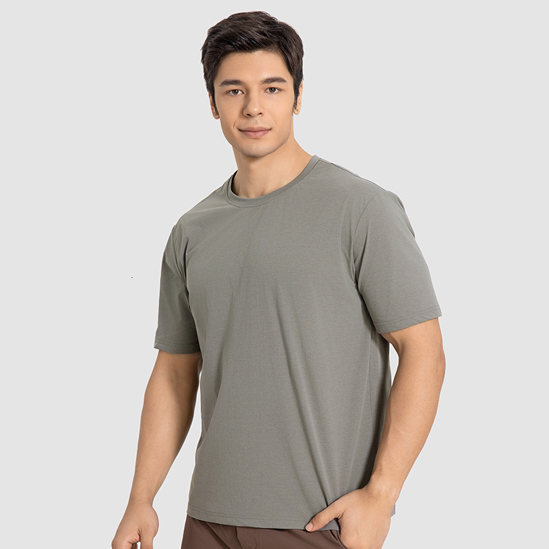 Casual Sport Top for Men Outdoor T Shirt Solid Color Yoga Short Sleeve Breathable Top Loose Summer Bodybuilding Shirts Elastic Slim Workout Wear
