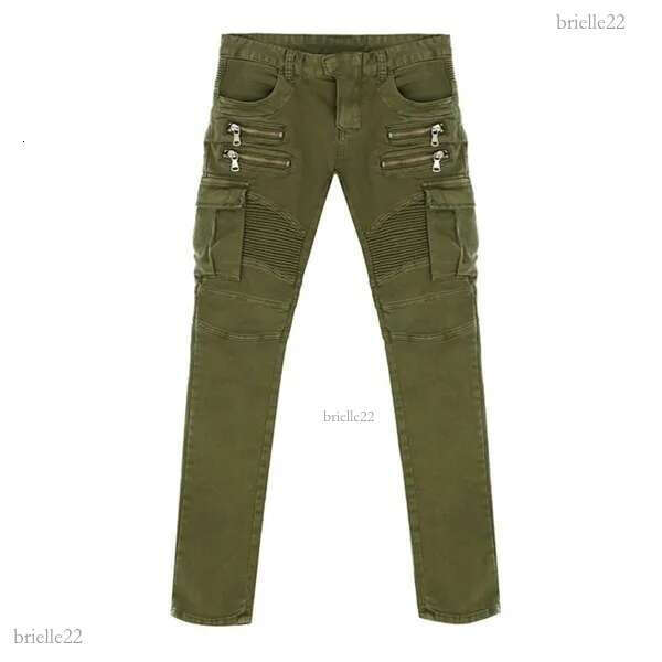 Mens Skinny Runway Distressed slim elastic jeans hiphop Washed Green Black Zipper Pockets Denim Biker Pencil Solid jeans X0621