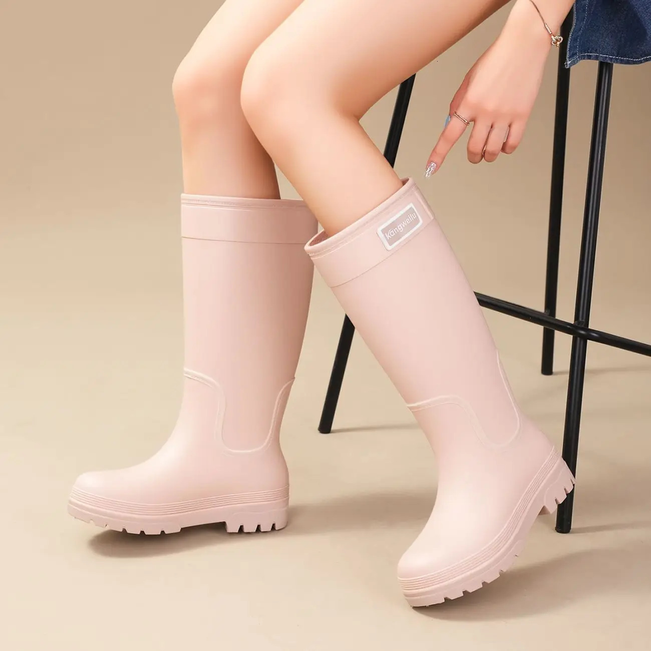 Womens Highcylinder Rain Boots Stylish for Outdoor Wear Thicksoled Water Shoes Waterproof Galoshes Camping Long Boots 251030