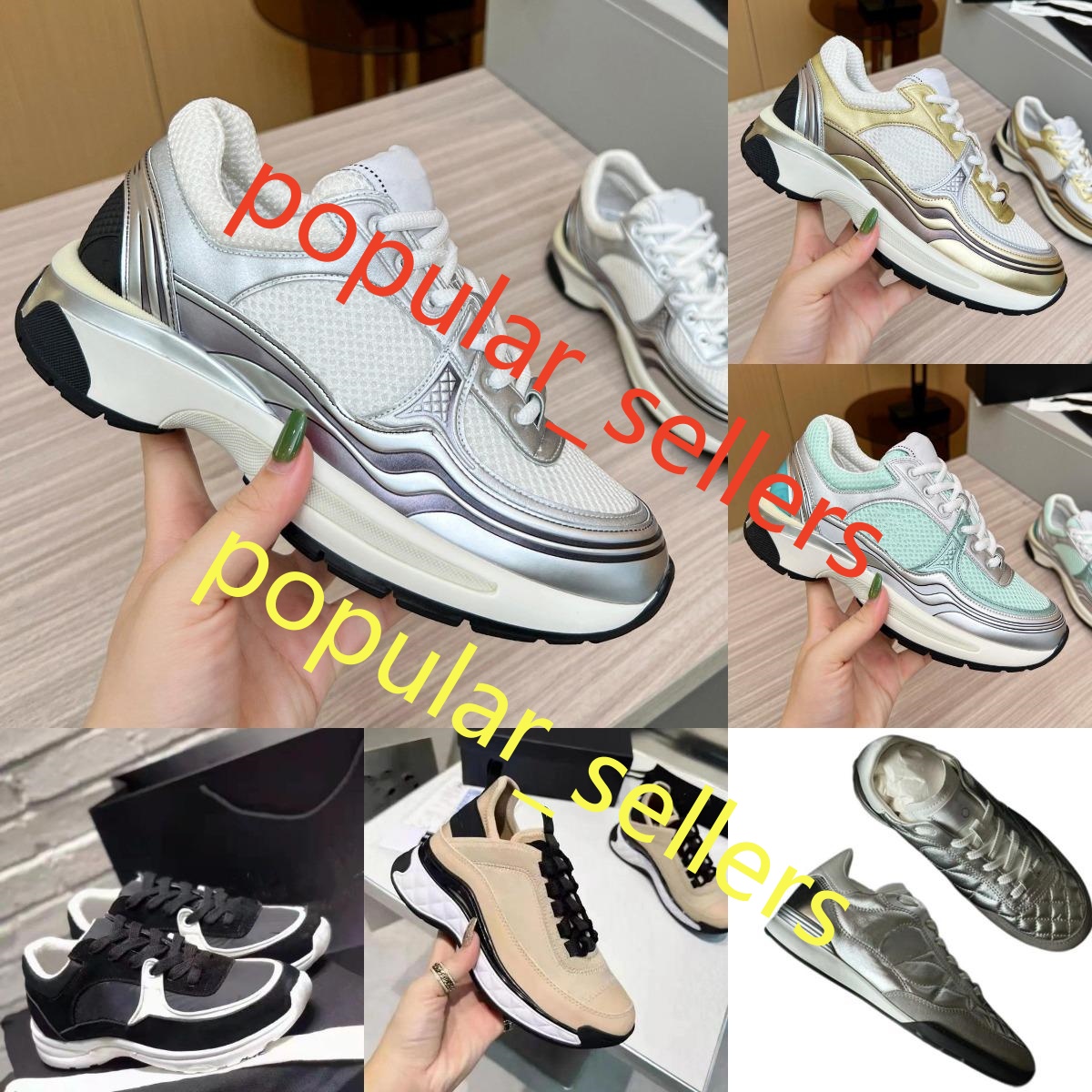 Designer Casual Shoes Luxury Sneakers Womens Black White Channelsss Out Of Office Famous Reflective Lace Up Trainers Silver Mesh Calfskin Nylon Schu