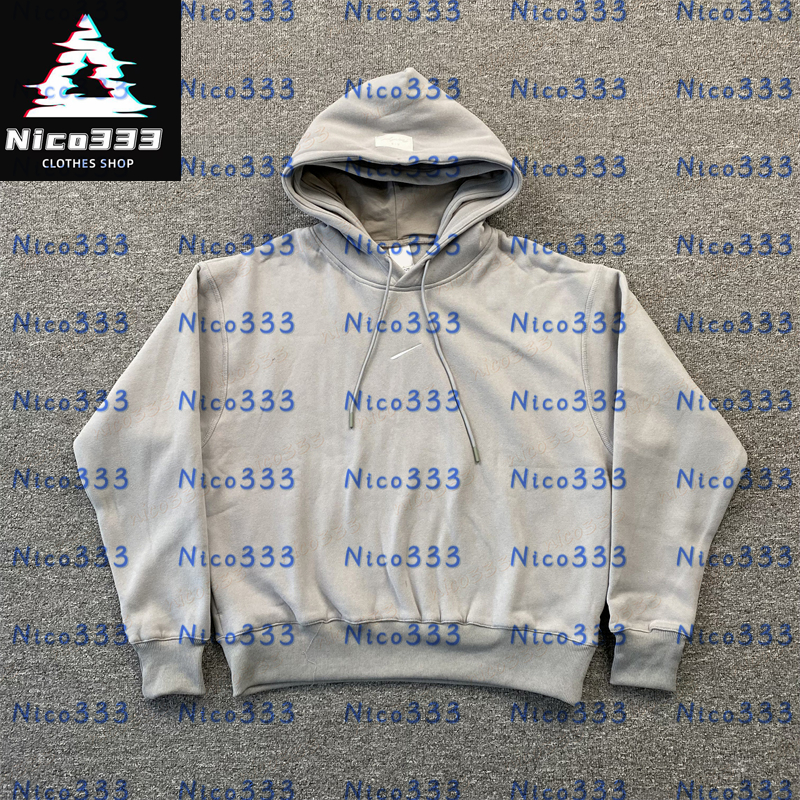 Tuta termica spessa in pile con doppio cappuccio Nebbia, motivo logo grigio sul petto, versatile felpa classica da strada per uomo e donna