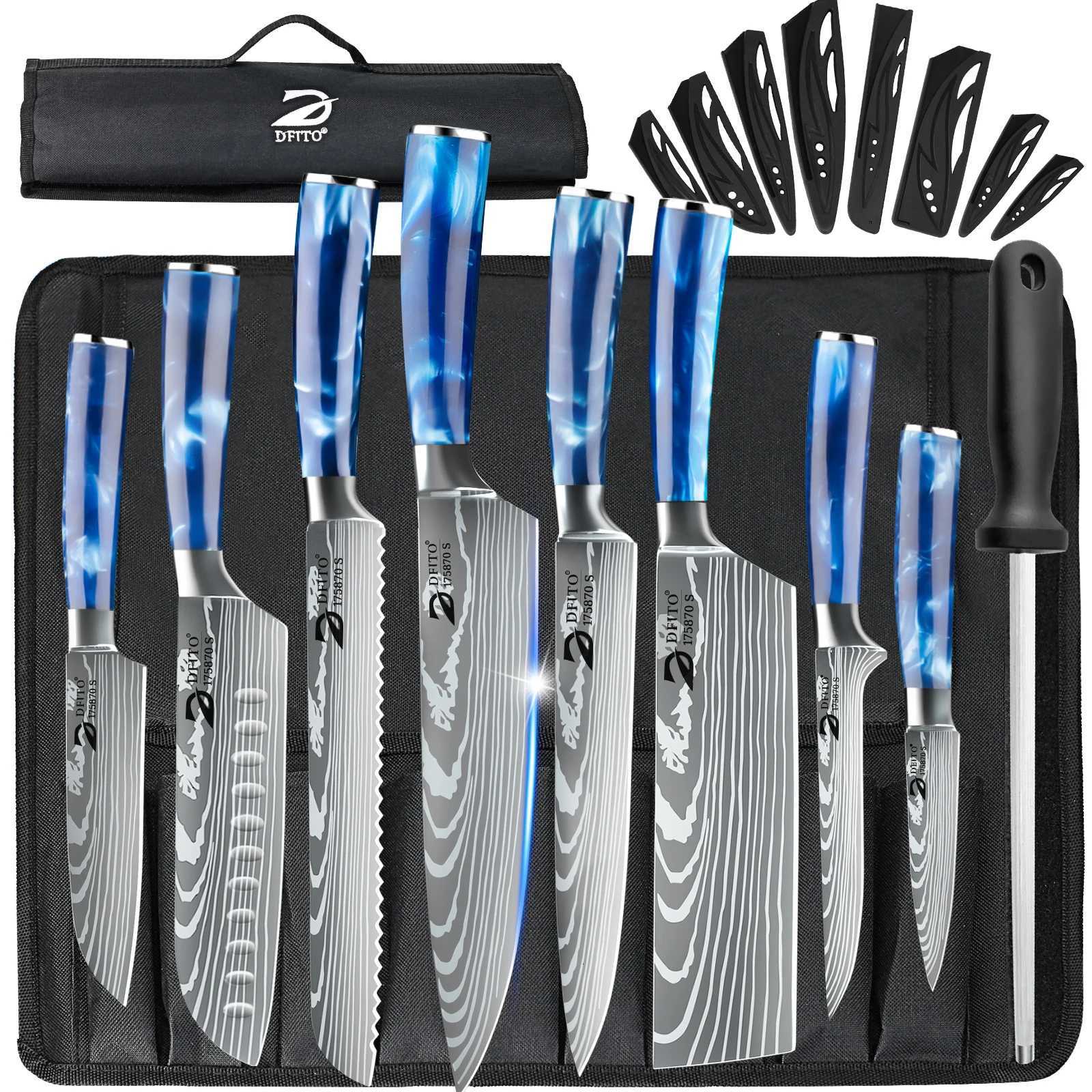 Kitchen knives MDHAND 8PCS Chef Knife Kitchen Knives Set Utility Boning Knife Cleaver Meat Fruit Bread Knife Japanese Santoku Knife with Cover Y2-image-1082928495