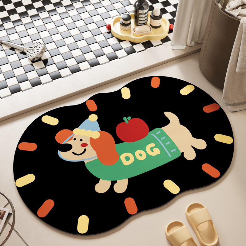Cute Puppy Entrance Door Mats for Bathroom Shower Room with Strong Water Absorption Foot Mats-image-1051896488