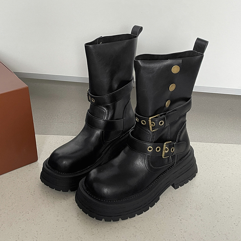 design new Free Coarse Tick sipping Boom women's fasion boots 2025 autumn winter popular trend versatile Mid Boots black kaki M260805