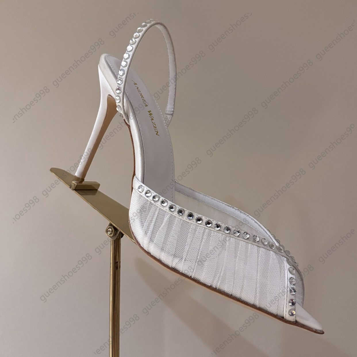 ANDREA WAZEN mode diamant talons hauts sandales femmes de luxe concepteur chaussures de mariage blanc maille plié cristal robe de soirée chaussur