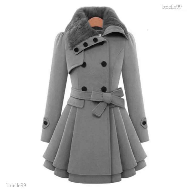 Women's Wool & Blends Turn-down Collar Long Sleeve Peacoat Winter Coat Women Trench Faux Fur Double Breasted Thick Plus Size Fashion Outwear
