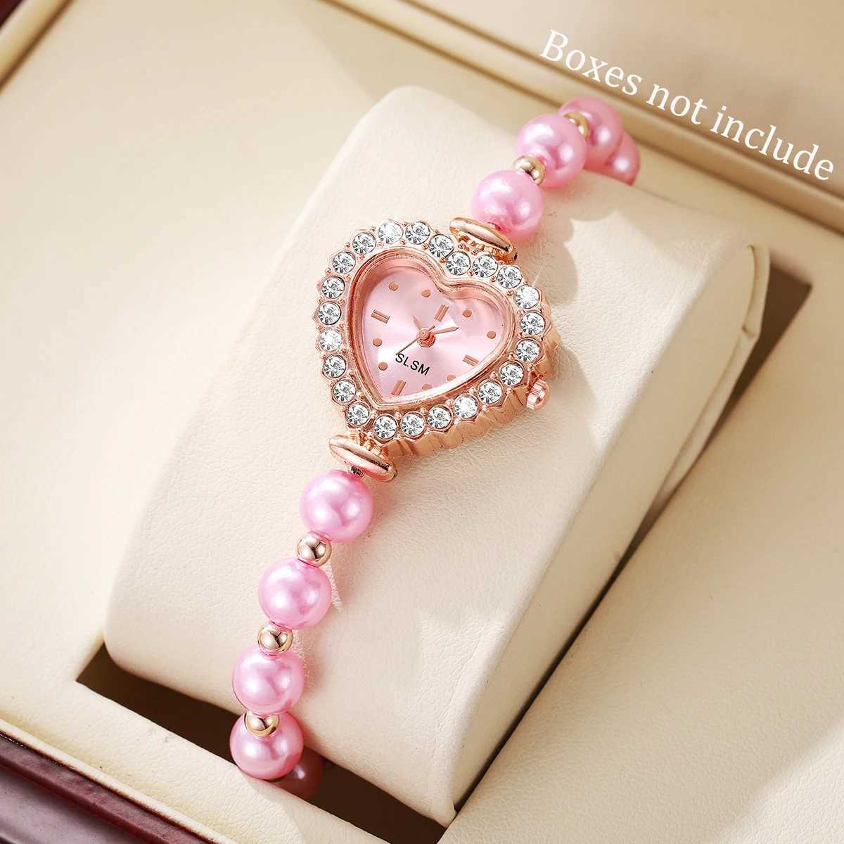 Mode coeur cadran femmes montre Imitation perles Bracelet montres à Quartz Reloj Mujer sans boîte XJ251103
