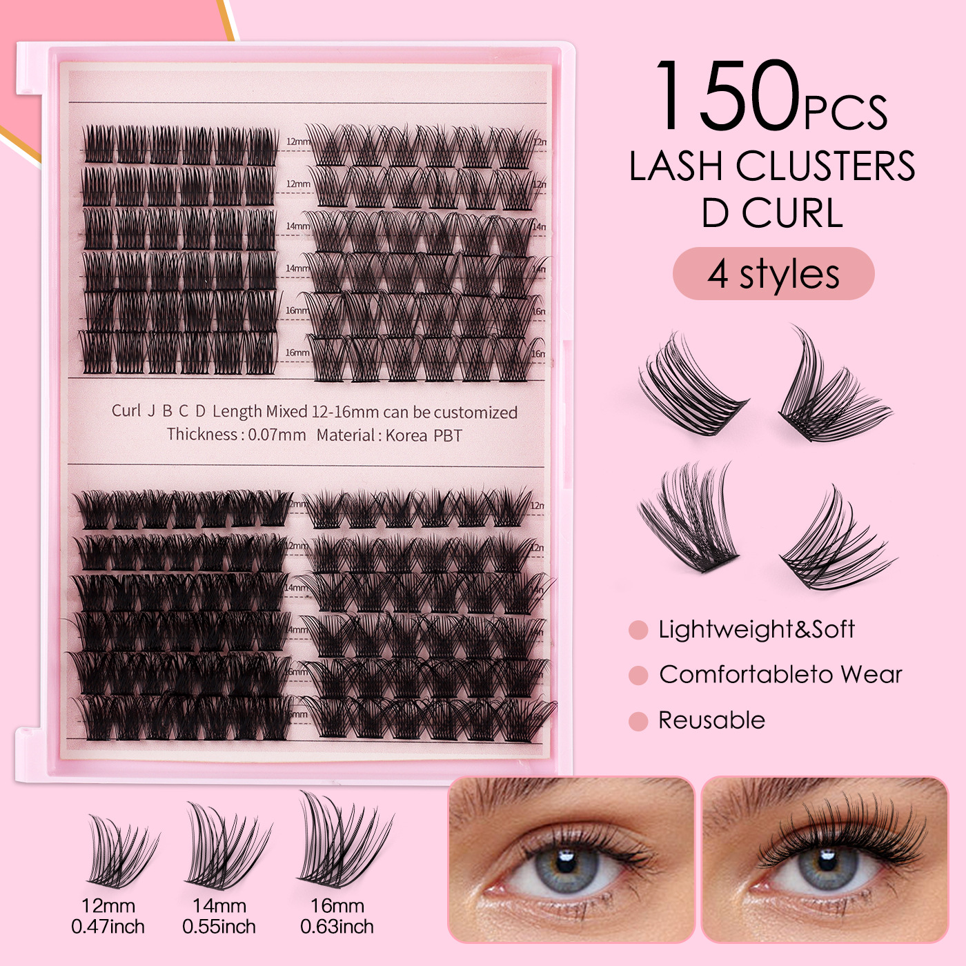 Soft Light DIY Individual Eyelashes 150Pcs DIY Cluster Lashes Kit with Lash Bond & Seal Reusable Handmade Fluffy Wispy Grafted Lashes-image-1082874657