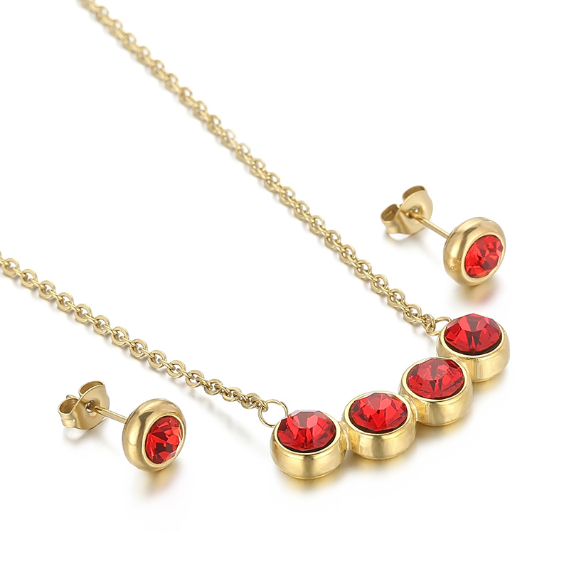New Arrival Fashion Women Men Silver Gold Stainless Steel Pink White Round Bead Bracelets Pendant Necklace Earrings Sets Jewelry-image-1051888117