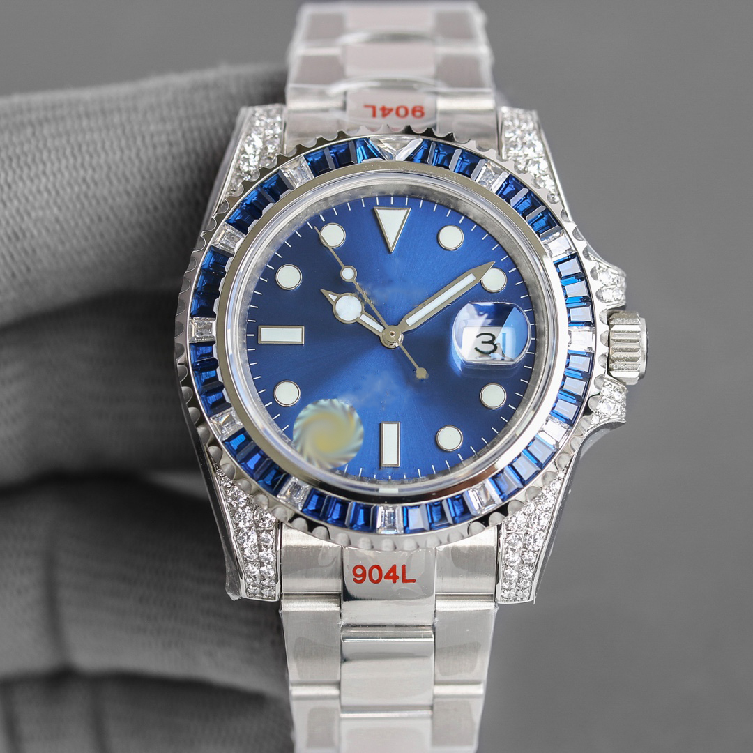 Blue square diamond bezel designer mens submarines watch high-quality 2813 automatic mechanical movement mens 40mm waterproof king watch jason007