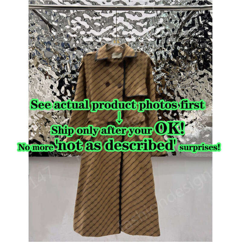 Luxury Designer Women's Trench Coat Full Jacquard Letters Double G GucLogo Waist-cinching Belt Leather Trimmed Lapel Long Sleeve SML