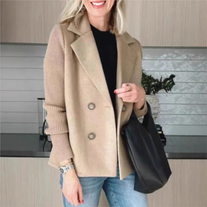 Knitted Long SleeveS Coat Short Spring Casual Tweed Suit Office Jacket Blend Wool Double Breasted Blazer Female 251104