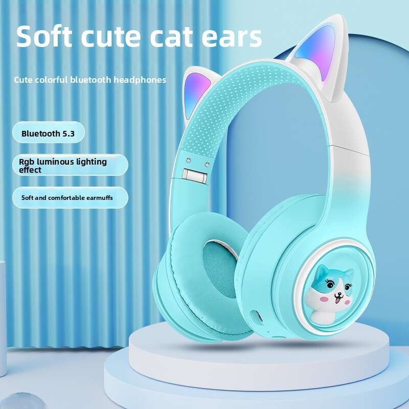 Cross-border New Luminous Cat Ear Headset Bluetooth Earphones Deep Bass Gaming E-sports Wireless Headphones-image-1083150043